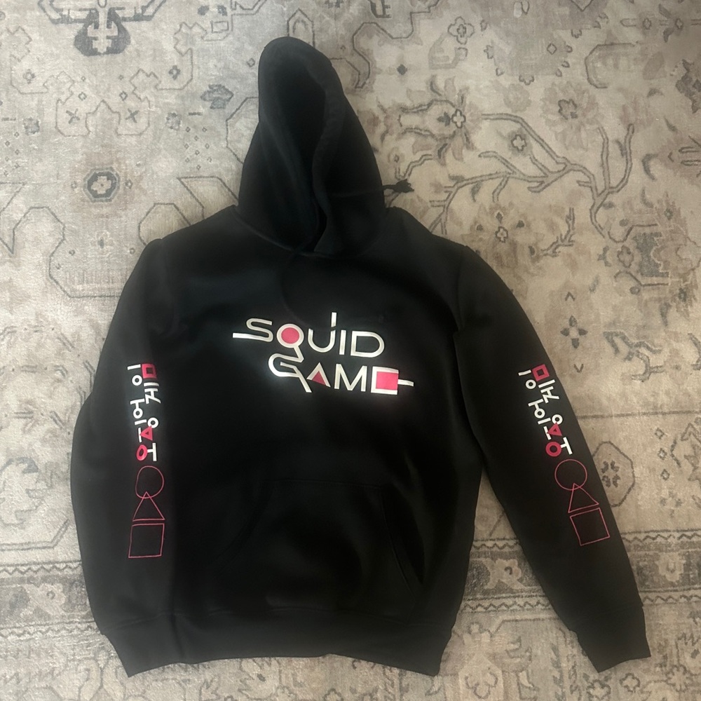 Black Squid Game Korean Title Logo Pullover Hoodie